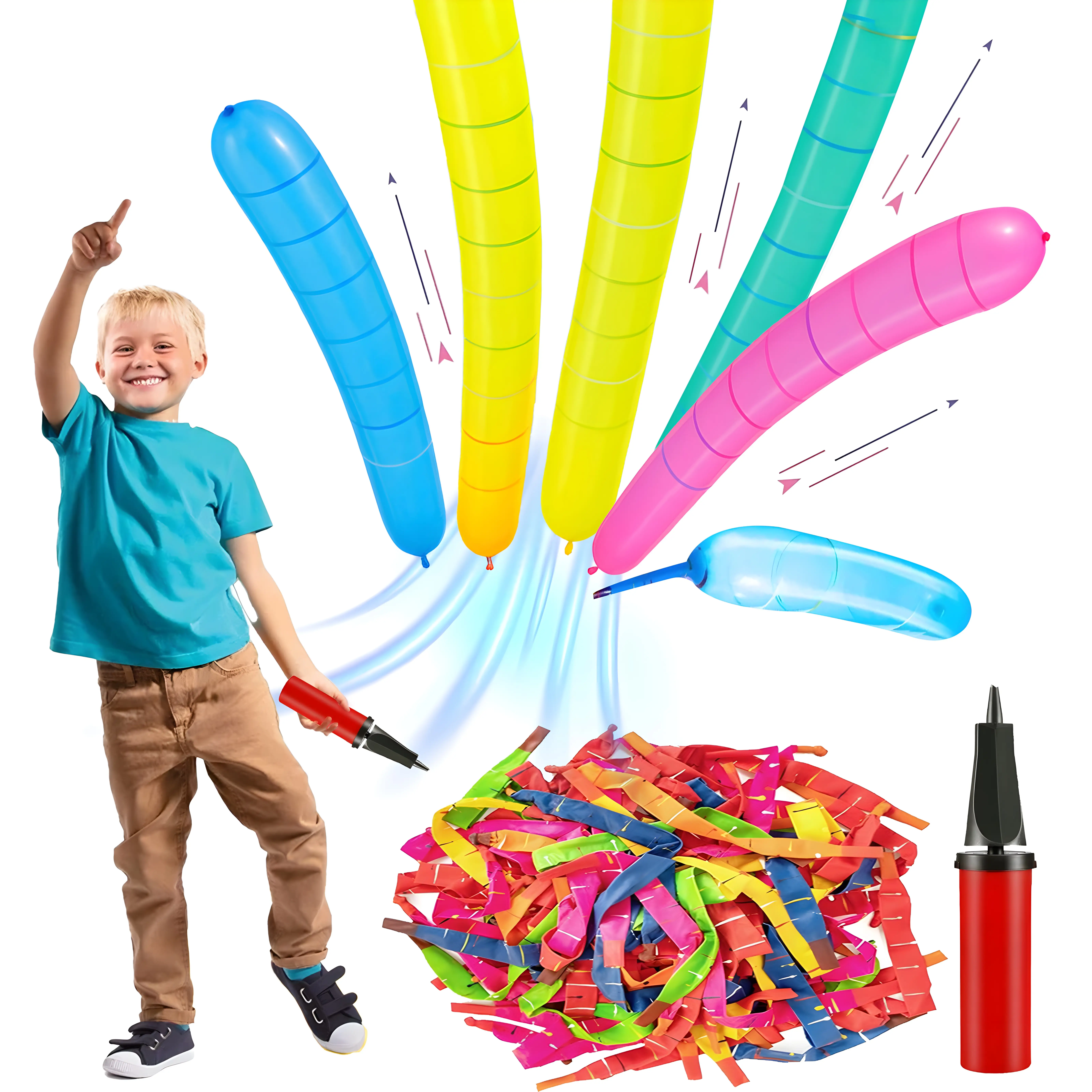 DealsForYou 100 Pack Rocket Balloons Plus 1 Easy To Use Pump Party Pack No Refill Needed Watch Balloons Rocket to Sky Outdoor Indoor Fun
