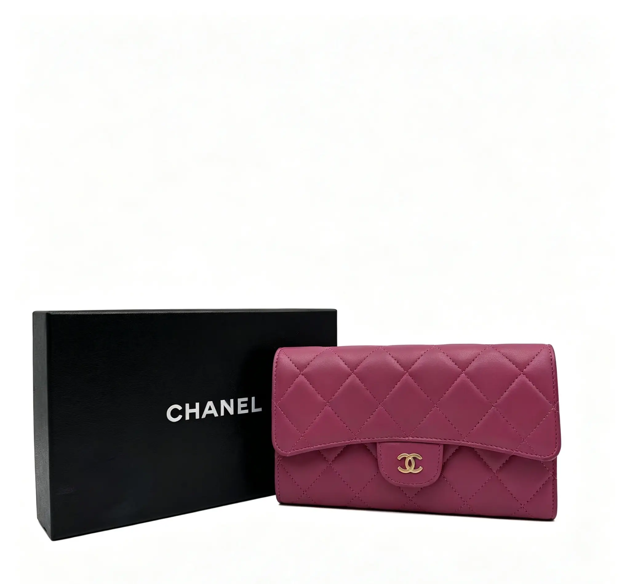 Pre-owned CHANEL H6 Classic Diamond Check Pattern Flap Long Wallet (H18313), Flap Wallet