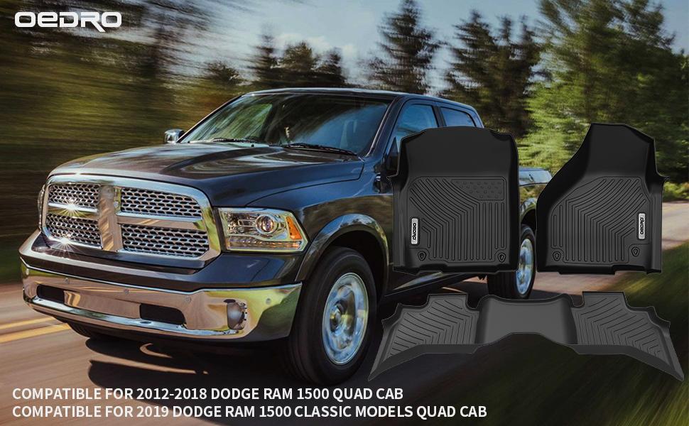 YITAMOTOR Custom Fit Floor Mats for 2013-2018 Dodge Ram 1500 Quad Cab, 2019-2024 Dodge Ram 1500 Classic Quad Cab (NOT for New Body), All Weather Front & 2nd Seat Floor Liners