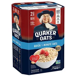 Quaker Quick 1-Minute Oats 160 oz 2 pk Breakfast Instant Oatmeal Food Whole Grain Made in US Whole Grain Muesli Healthy & Convenient