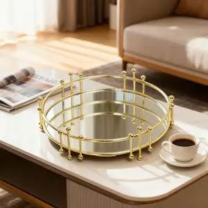 Retro Decorative Mirror Trays | Jewelry, Food, Cosmetics Trays, Display Tray Ornaments, Home Ornaments, Luxurious Glass Decorations for The Living Room, Perfect Gifts for Valentine'S Day or Thanksgiving, Exquisite Art Deco Design (Non-Food Contact)