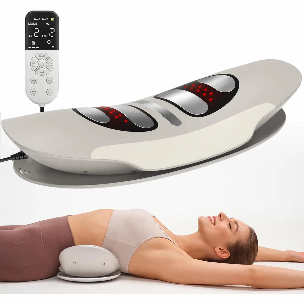 Lower Back Massager, Upgraded 4-in-1 Lumbar Traction Device with Heat, Electrotherapy, Vibration, Design to Support Lower Back & Sciatica Pain Relief for Home Use