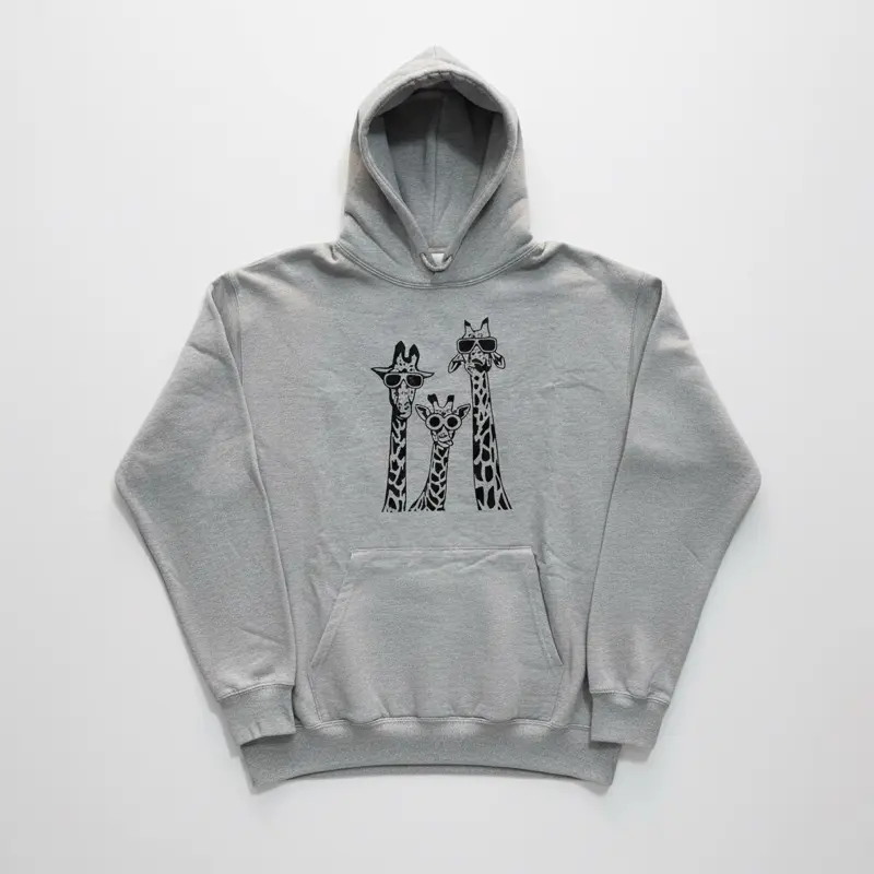 Cool Giraffe Hoodie - Gray Sweatshirt with Giraffe Design, Long Sleeve, Hooded, and Pocket
