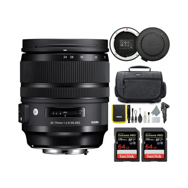 Sigma 24-70mm f/2.8 DG OS HSM ART Digital Camera Lens with Inner Focus, Optical Metal Build, USB Dock, 64 SD Card, Camera Bag, High Contrast, Beautiful Bokeh for Canon EF Mount Photographers (Included Accessories Bundle), Auto Focus