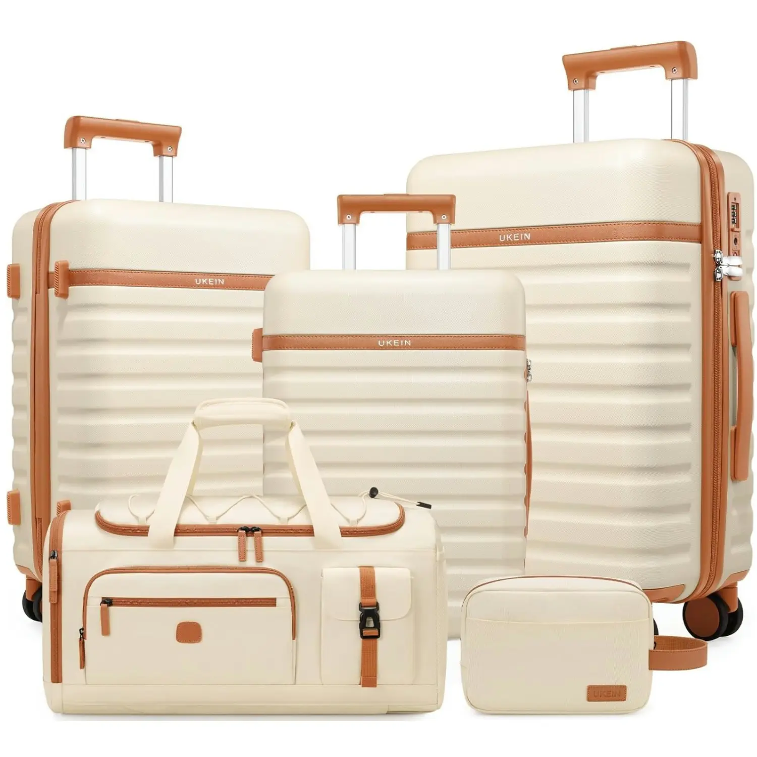 UKEIN 5-Piece Solid Hardshell Luggage Sets with 360° Spinner Wheels, Includes Convertible Backpack and Leakproof Toiletry Bag,back to school shopping