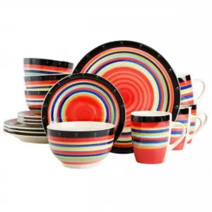 212 MAIN 16-Piece Casa Stellar Round Stoneware Tableware Set, Modern Stylish Red Dining Plates, 16-Pieces