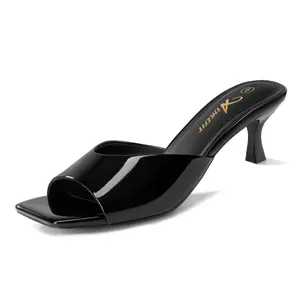 Athlefit Kitten Heels for Women Heeled Sandals Square Open Toe Low Heels 2 Inch Comfortable Slip On Slides