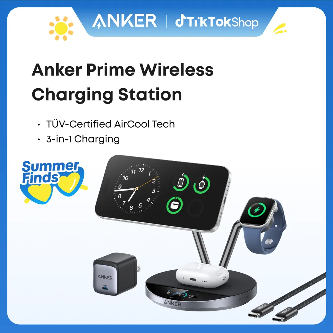 [Live Only]Anker Prime MagSafe Charger Compatible, 3-in-1 Charging Station, Qi2 25W Certified Wireless Charger Dock Stand, Smart Display with TEC Active Cooling, for iPhone 17, Apple Watch, AirPods, and More