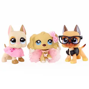 3 Pcs Wobble Head Cute Pet Dog Mini Figures, Dress Up Puppy Toy with Removable Tutu Skirt Dress Glasses Bow Collar, Collectible Small Animal Statues for Girls Gift Cake Decor Party Favors
