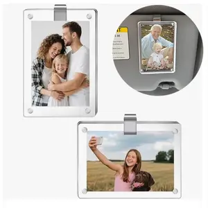 2-Pack Vertical Sun Visor Photo Clips for Cars, Acrylic Snap-On Design Fits All Visors, Holds 3.5x2.3 Inch Photos for DIY Decor, Display Family Couple or Pet Photos