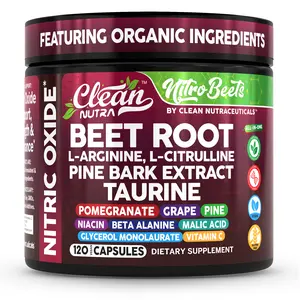 Clean Nutra Beet Root, L-Arginine, L-Citrulline, Pine Bark Extract, Taurine & More for Circulation, Energy & Vascular Health Support Capsules – Nitro Beets