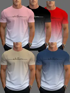 Men's T-Shirt 5-Piece Set, Casual Fashion, Versatile, New Simple Design, Round Neck Short Sleeve, Comfortable Breathable Top, Summer Lightweight, Gradient