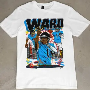 Cam Ward Graphic Tee, Menswear Crew Neck Football Streetwear T-Shirt, Unisex Casual Regular Fit Cotton Tops, Good Vintage Hip-Hop Bold Retro Apparel, Men Round Neck Y2K Sports Tees