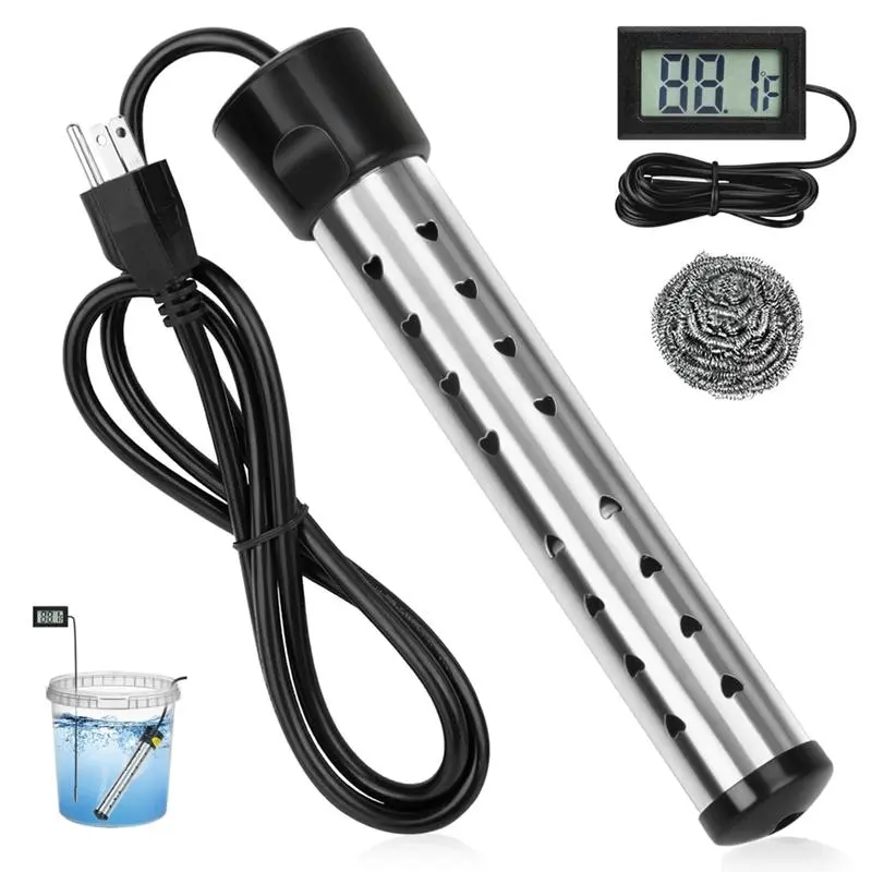 Immersion Water Heater, 1500W Portable Bucket Heater with 304 Stainless Steel Guard, Heats Electric Water Heater Us Plug
