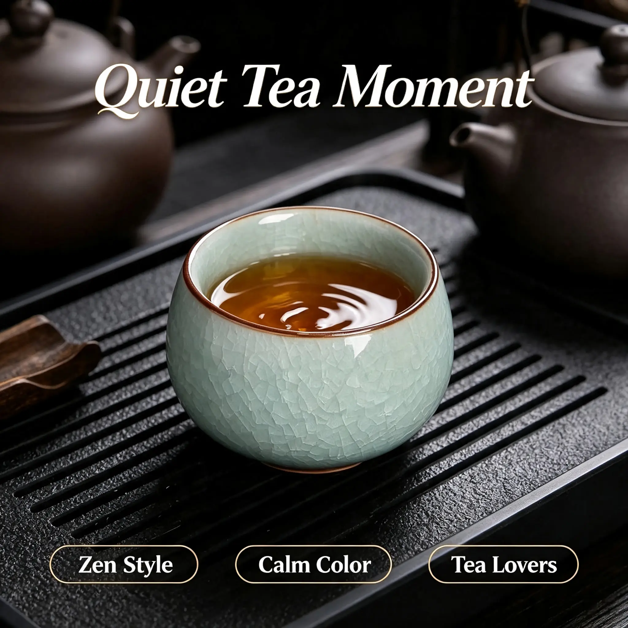 Ice Crackle Rim Trim Glossy Glaze Craftsmanship Teacup with Unique Textured Finish and Elegant Design