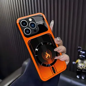 Luxury Cyber Mecha Flame  MagSafe Compatible High Gloss Tempered Glass Protective Case Shockproof Frame for iPhone 17Pro Max Air 16 15Plus 14 13 12 11 XR XS Phone Case 952
