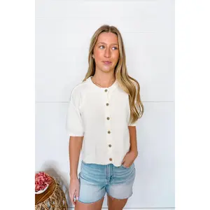 Simple Staple Button Down Knit Top - Cream