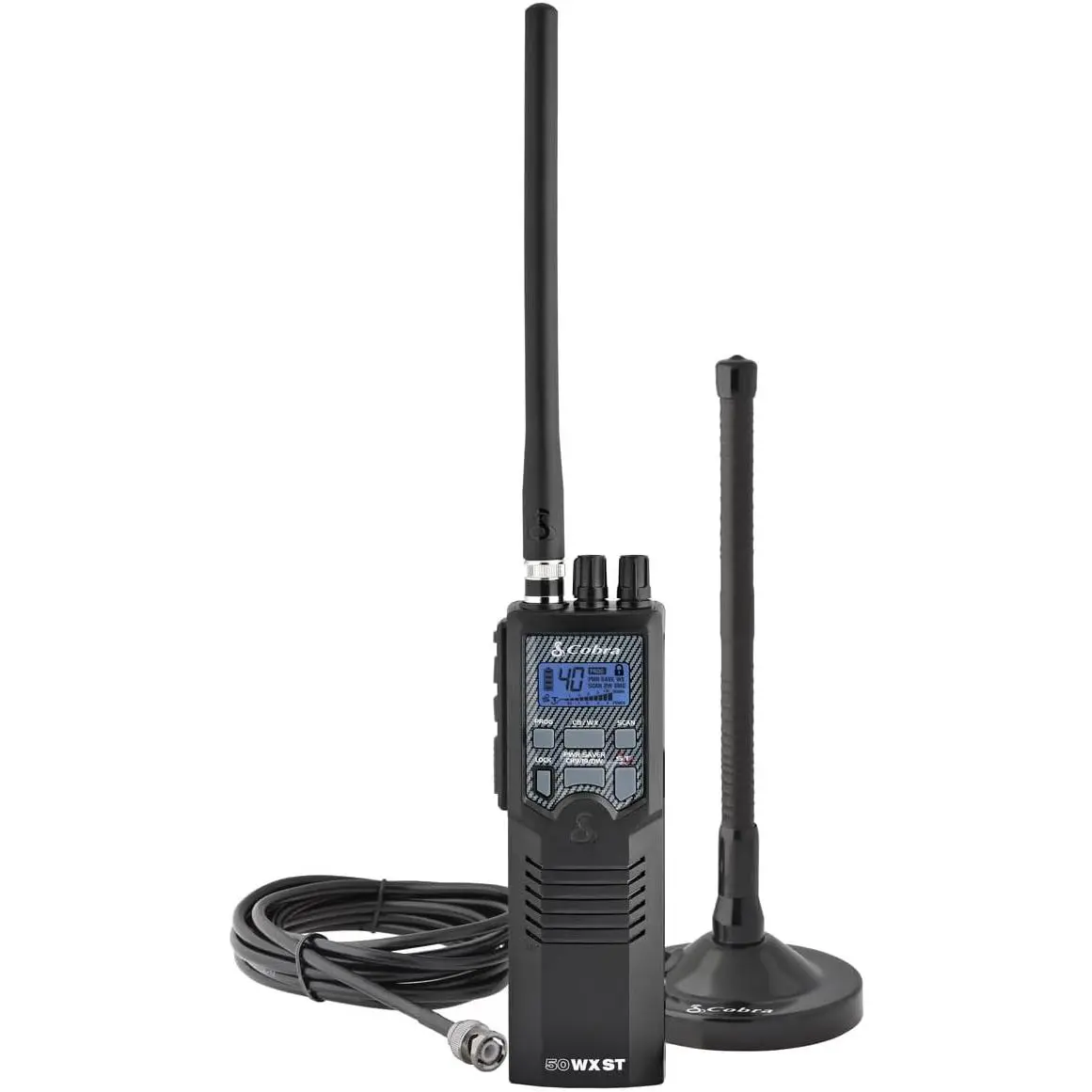 Hhrt50 Handheld 2-Way CB Radio for Road Trips & Emergencies, 40 Full Channels, NOAA Alerts, Rooftop Magnet Mount Antenna, Omnidirectional Microphone, Noise Reduction, Sound Audio Monitoring, Black, 63x2x175in, 24-Hour Updates On Weather, Built-In Noaa Wea