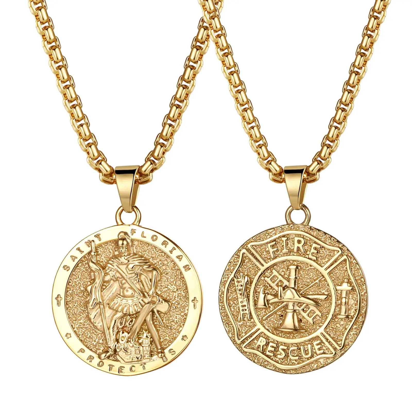 OIDEA Saint Florian Firefighter Necklace for Men, 316L Stainless Steel Patron Saint Medallion, Protection Pendant Gift for First Responders with 22" Chain, Adjustable Stainless Steel Necklaces, Durable Steel Necklaces