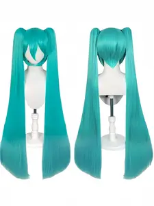 Anime Cosplay Wig Vocaloid Lake Blue Double Ponytail Straight Hair for All Seasons, Perfect for Initial Miku and 2D Characters, High-Quality Costume Wig