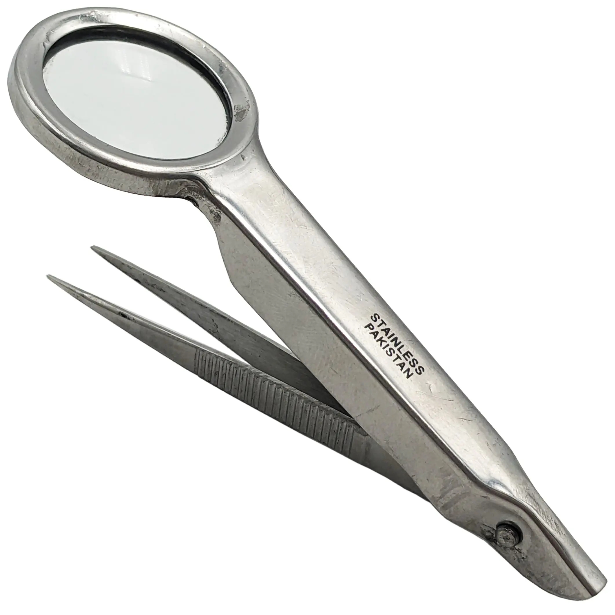 Stainless Steel Industrial Tweezers with 4.5x Zoom Magnifier, Steel Body, Pouch, Hand Tools (MC46)