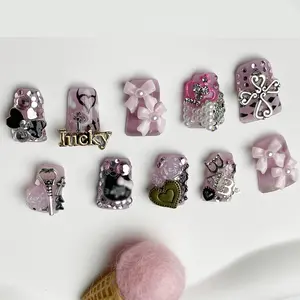 AVIARA Short  Duck Tips 10pcs Handmade Acrylic Press On Nails Luxious Salon Quality Fake Nail detachable nails