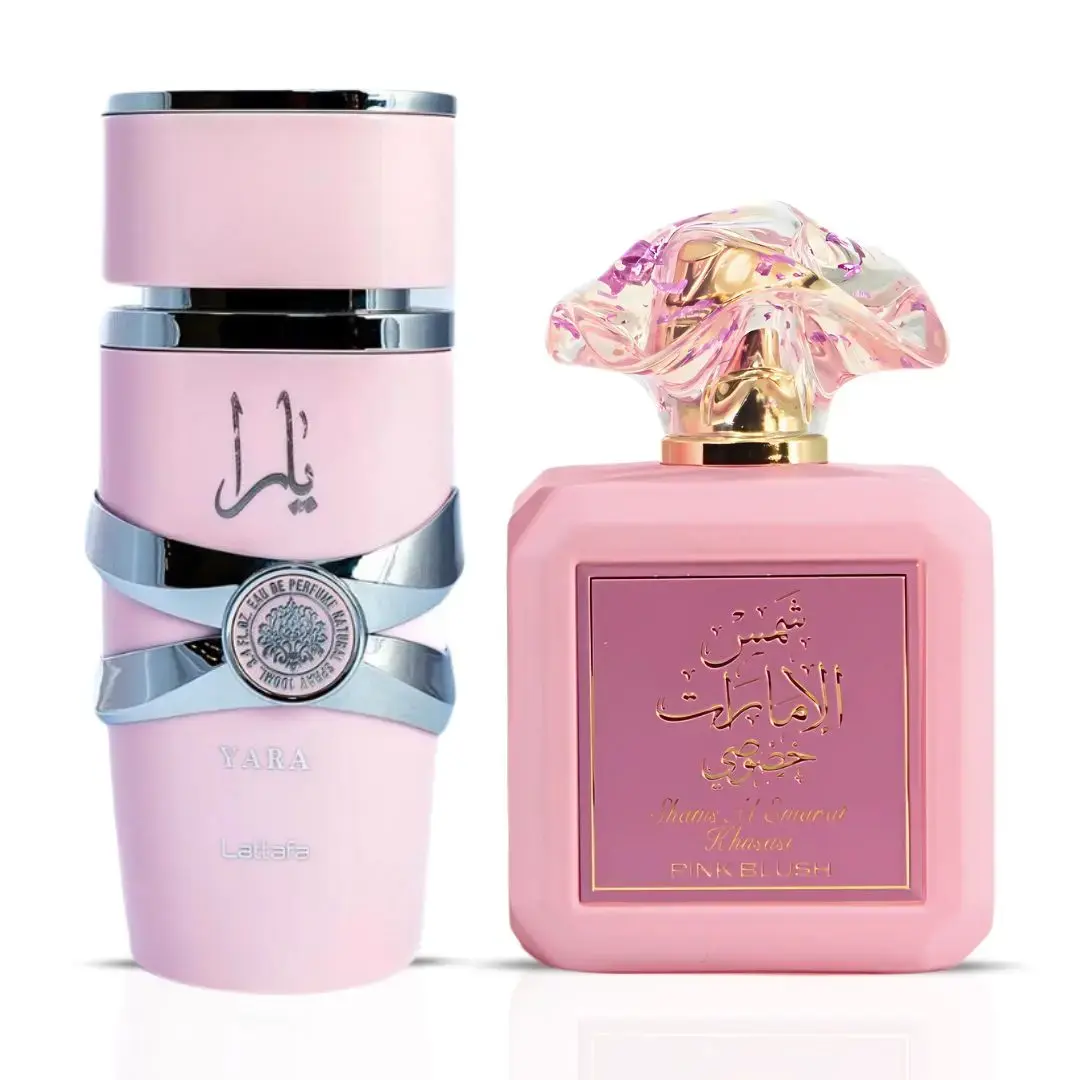 Lattafa Yara & Ard Al Zaafaran Pink Blush Shams Al Emarat Khususi 100ml EDP Bundle, Long‑Lasting Sweet Creamy Fragrance For Women