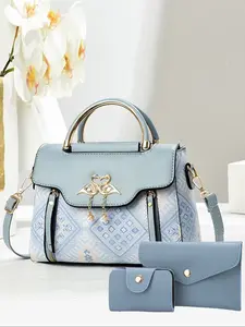 Women's Colorblock Shoulder Bag Set, Trendy Crossbody Bags, Large Capacity Handbag, Casual Geometric Pattern, All Seasons, High Quality Bag