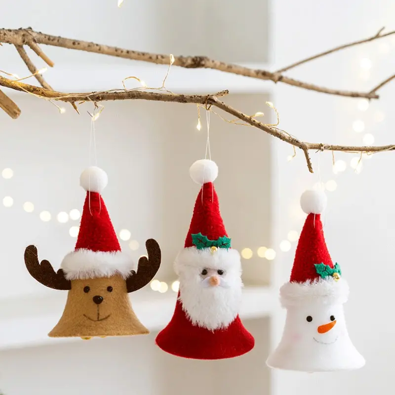 [NEW] Christmas Felt Hanging Ornaments – Santa, Snowman & Reindeer Bell Decorations for Holiday Tree & Home