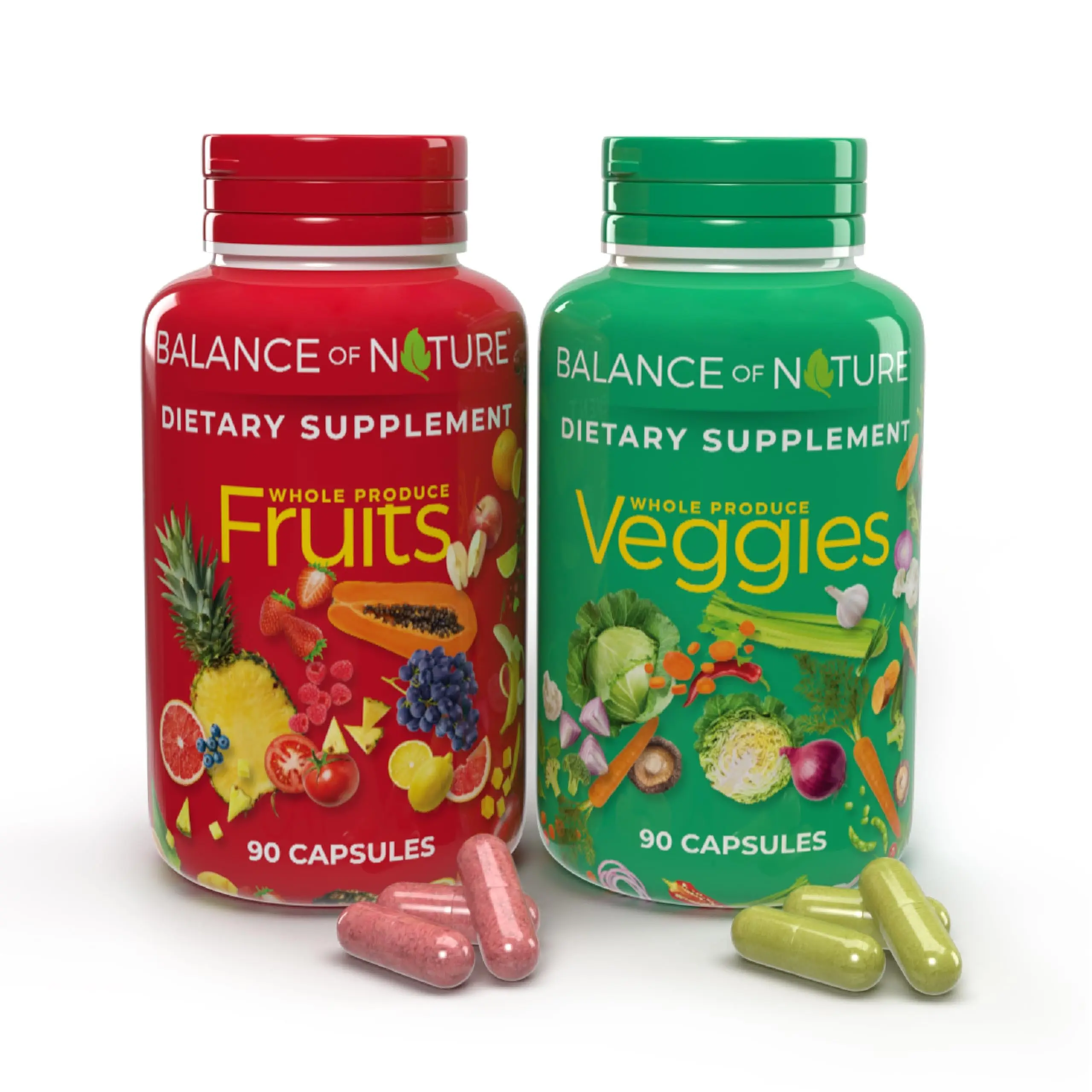 Balance of Nature Fruits & Veggies Supplements - Whole Fruit and Vegetable Ingredients - 90 Fruits Capsules, 90 Veggies Capsules Dietary Fitness