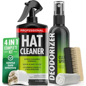 4-in-1 Professional Hat Cleaning Kit - Removes Dirt and Stains, Gentle Cleaner for Baseball Caps, Cowboy, and Felt Hats - Includes Hat Deodorizer, Brush, and Microfiber Cloth