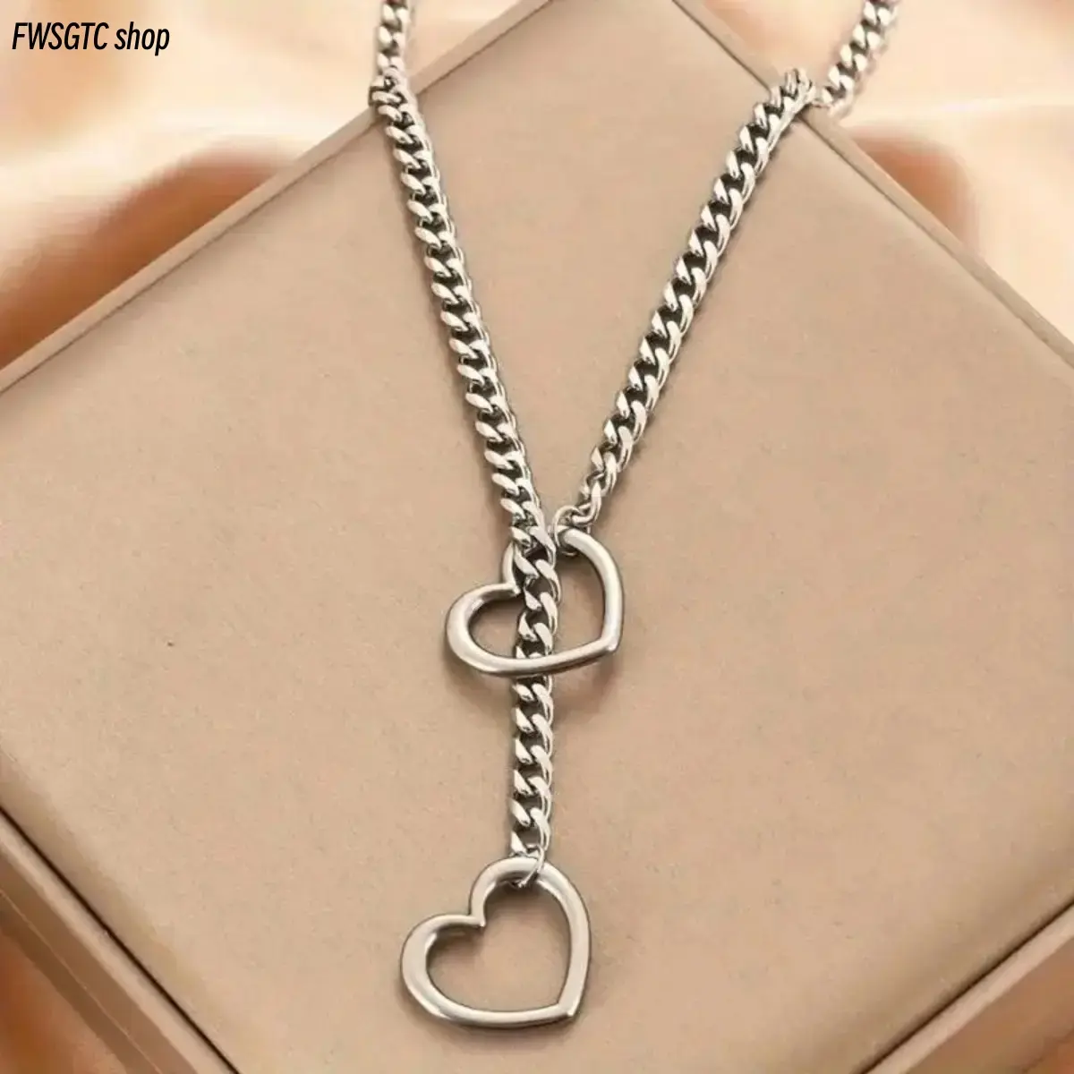 Unisex 15g Adjustable Stainless Steel Cuban Necklace Chain - Punk Aesthetic Gold & White Jewelry with Heart Ring Charm, Fashion Cool Accessories for Birthday, Party Ready Bag Charm