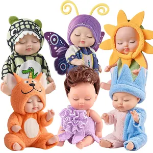 6Pcs  Mini Baby Dolls Playset Lifelike Realistic Baby Dolls with Handmade Animal Clothes Cute Small Baby Doll Gifts Set for Toddlers Girls Kids 3+
