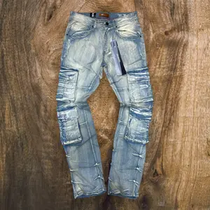 P536 - OS Cargo Stretchable Stacked Flared Jeans