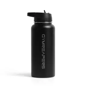 Gymreapers Insulated Water Bottle - Stainless Steel 32 Oz, 3 lids (Straw, Chug, Canteen), Double Walled Vacuum Insulation, Thermo Mug Cold Hot - Durable Powder Coated Finish