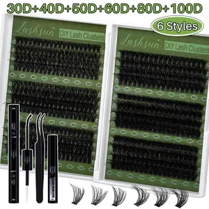 456PCS D Curl 6 Styles 30D40D50D60D80D100D 10-16mm Mixed Length Volume & 3D Effect Cluster Lashes Kit Soft And Comfortable False Eyelashes Long-Lasting Lashes Kit With Lash Bond&Seal Lash Remover And Tweezers Eyelash At Home For Daily Makeup&Dates&Party