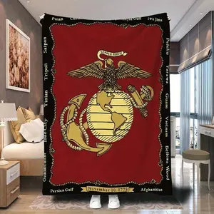 Semper Fidelis Marine Corps Badge Throw - Super soft knitted polyester plush throw blanket, comfortable all-season blanket, perfect gift for Father's Day, Children's Day, Thanksgiving, and family and children's holidays.