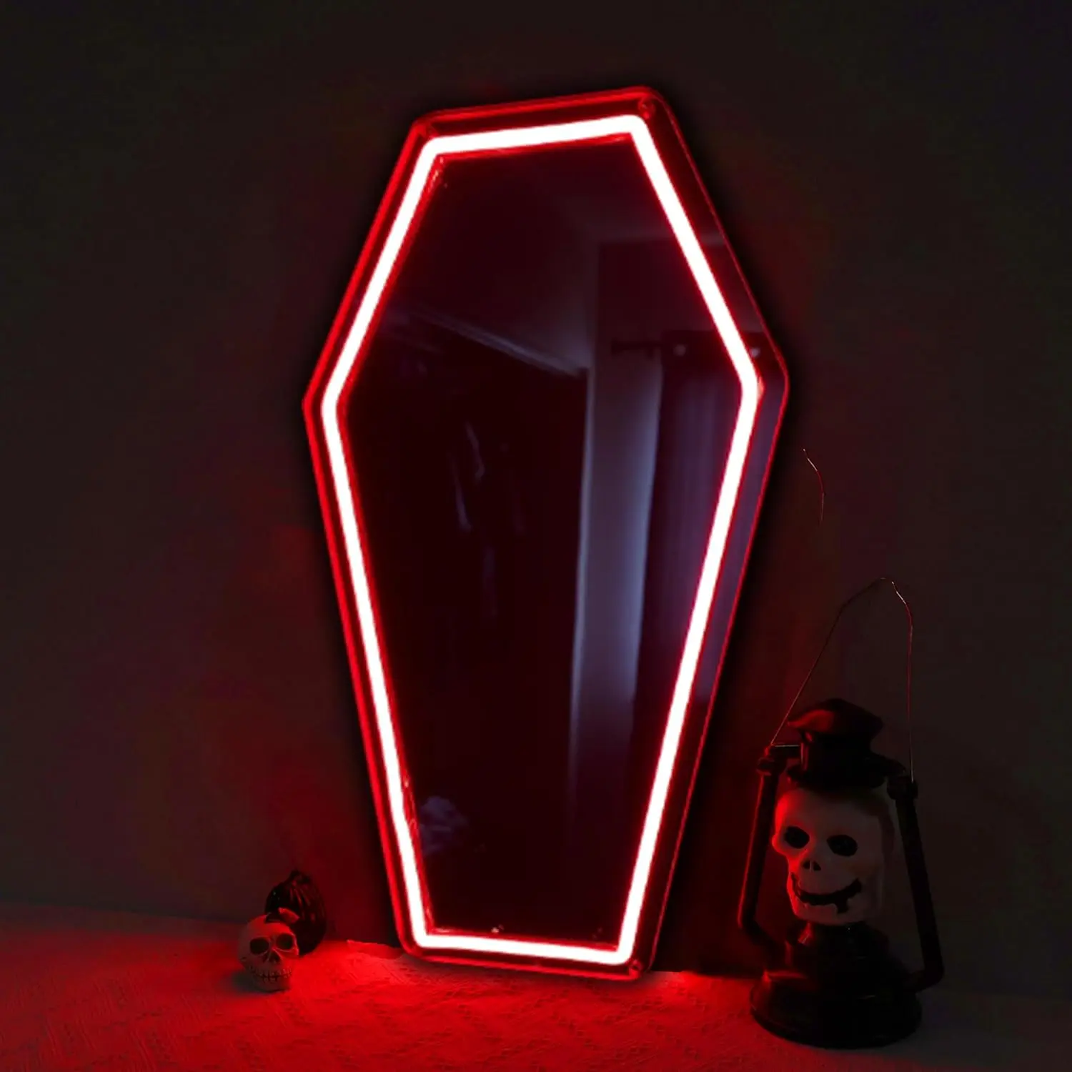 Small handheld mirrorCustom Coffin Neon Mirror, Neon Signs for Wall Decor, Gothic Mirror Gift for Goth Lovers, Whimsical Goth Home Decor, Witch Bedroom Decor