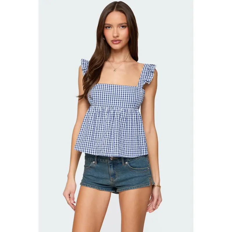 gingham top blue - TikTok Shop