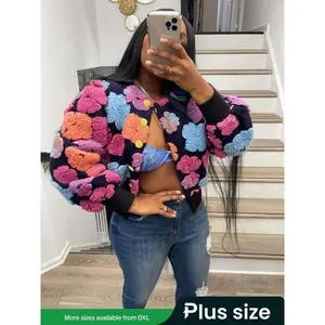 ��Plus Size�� Floral Print Button Front Crop Jacket, Casual Long Sleeve Open Front Outerwear for Fall & Winter, Coat, Women's Clothes for Daily Wear, Clothing, Womenswear��gift��