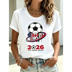 ilstile 2026  Soccer Fist Flag Print T-Shirt  Casual Short Sleeve Crew Neck Tee Female Football Fan Gift Daily