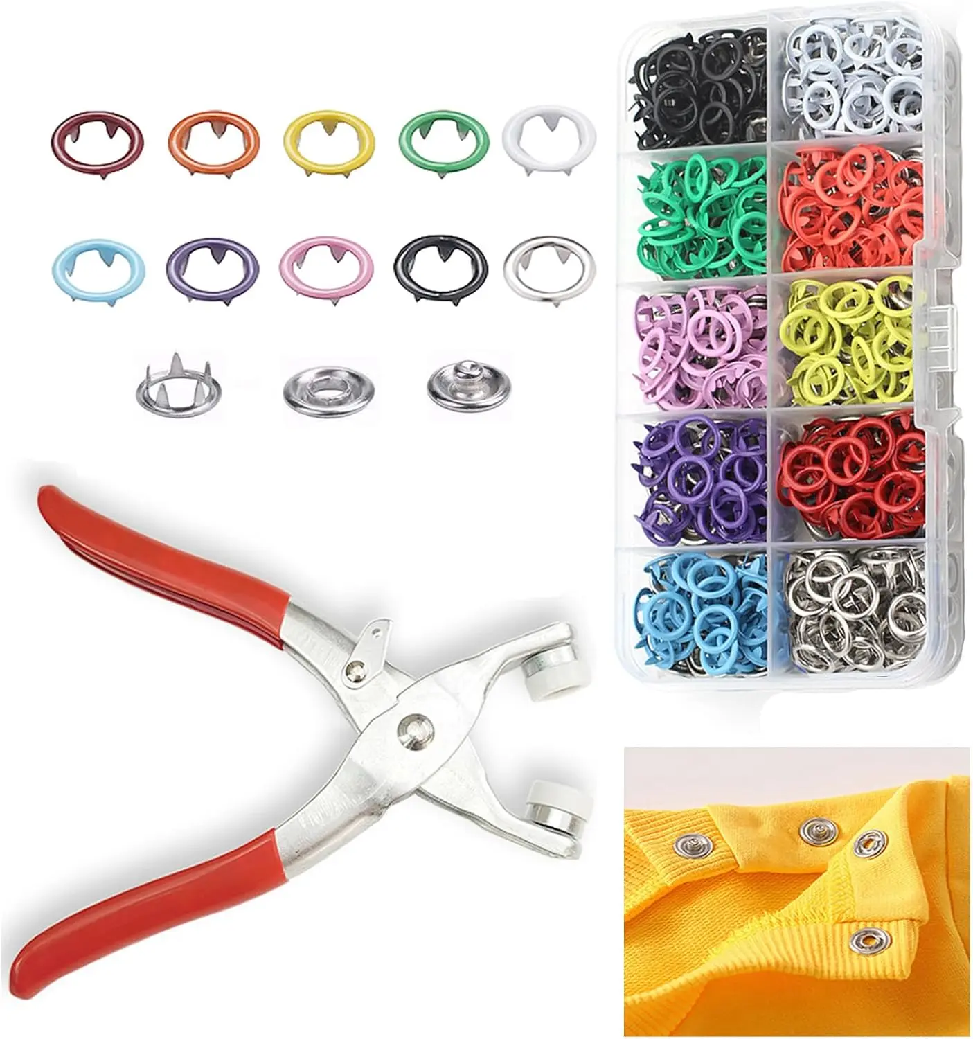 Invisible Colored Metal Buckles 100Pcs + Manual Pressure Plier, Seamless Stitching Buttons Pliers Set, DIY Clothing Sewing Supplies