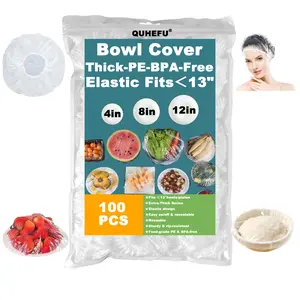 200-Count Food-Grade BPA-Free Elastic Reusable Plastic Bowl & Plate Covers Utensils - Large (Fits Up to 13in) for Kitchen Food Storage Containers, Sourdough Banneton Bread Proofing