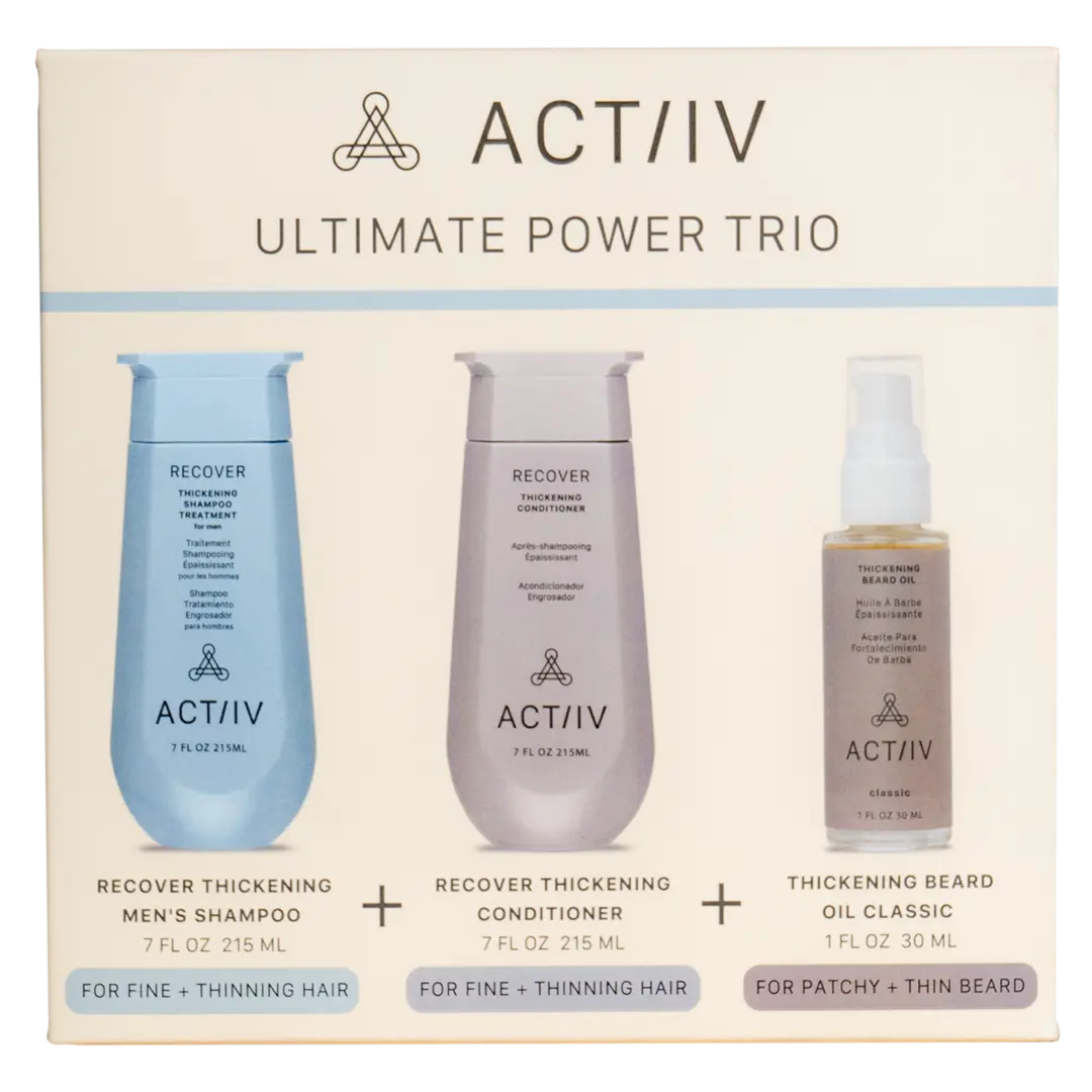 ACTIV Ultimate Power Trio for Men - Recover Thickening Shampoo & Conditioner & Beard Oil Kit for Thinning Hair Care - Unisex