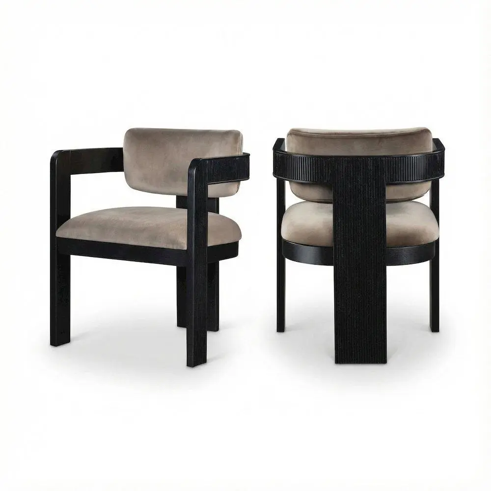 Black Velvet Art Deco Dining Chairs with Armrests, Solid Frame - Set of 2, 2 Seats Indoor Furniture, Two Seats