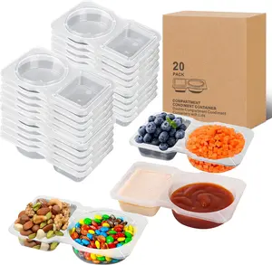 20 sets of reusable snack containers, 2-compartment condiment containers with lids, snack box containers, refrigerated sauces, outdoor takeout, and portion control for travel Dispenser