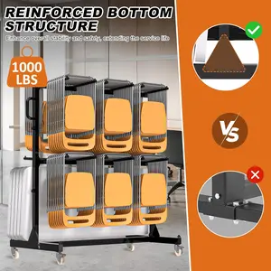 Spurgehom Folding Chair Rack for 84 Chairs or 12 Tables, Heavy-Duty Chair Cart with 1000 LBS Capacity, Dual-Layer Chair Racks with Wheels and Holders, Weatherproof Cover and Elastic Cords Included