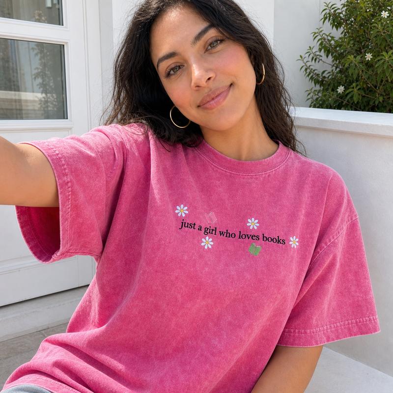 Coquette Dainty Bookish Graphic Tee Women Soft Washed Cotton Just A Girl Who Loves Books Shirt S-5XL