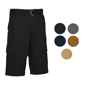 Men's Flat Front Belted Slim-Fitting Cotton Cargo Shorts Casual Menswear