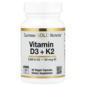 California Gold Nutrition Vitamin D3 + K2 as MK-7, 60 Veggie Capsules
